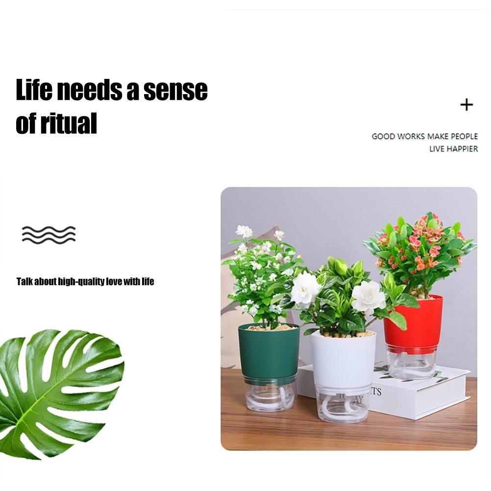 Automatic Self Watering Flower Pot Double Layer Design Water Storage Planter for Office Home Gardening