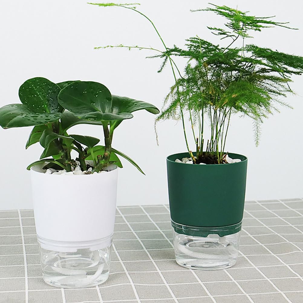 Automatic Self Watering Flower Pot Double Layer Design Water Storage Planter for Office Home Gardening
