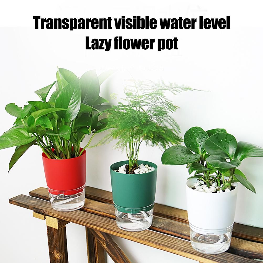 Automatic Self Watering Flower Pot Double Layer Design Water Storage Planter for Office Home Gardening