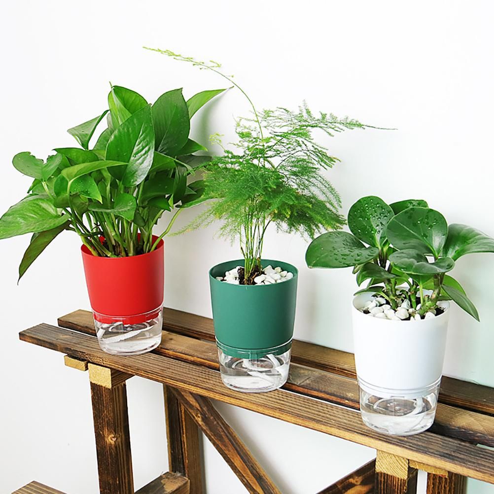 Automatic Self Watering Flower Pot Double Layer Design Water Storage Planter for Office Home Gardening