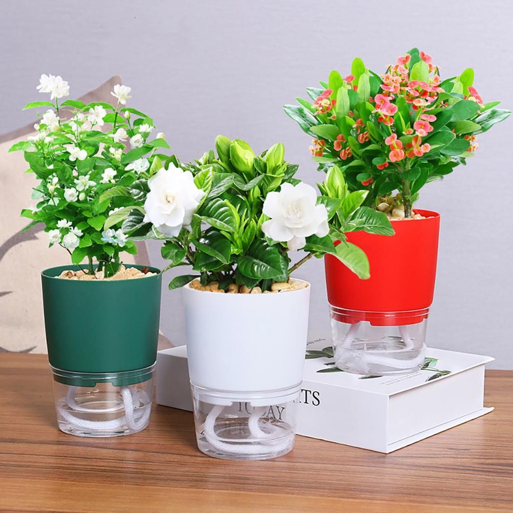 Automatic Self Watering Flower Pot Double Layer Design Water Storage Planter for Office Home Gardening