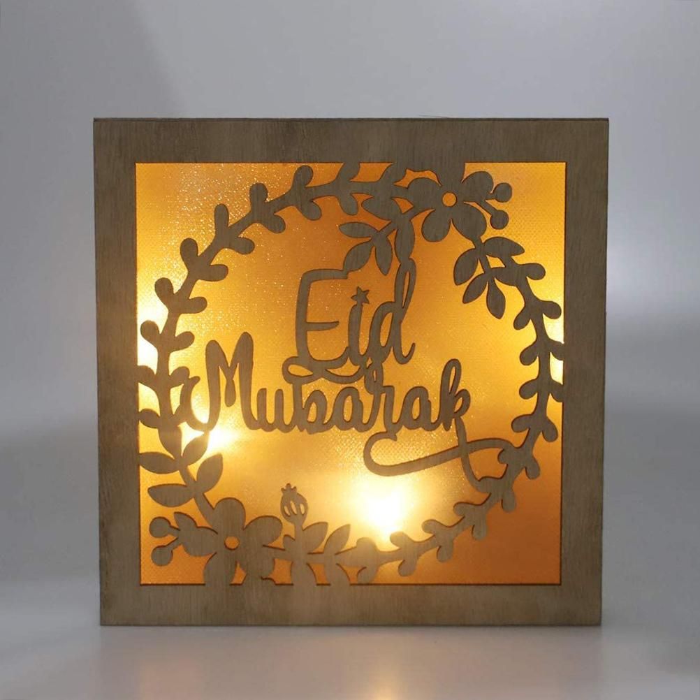 Wooden Eid Crafts Night Light 3D Ramadan Mubarak Lamp Handmade Wooden Moon Star LED Lights Decoration