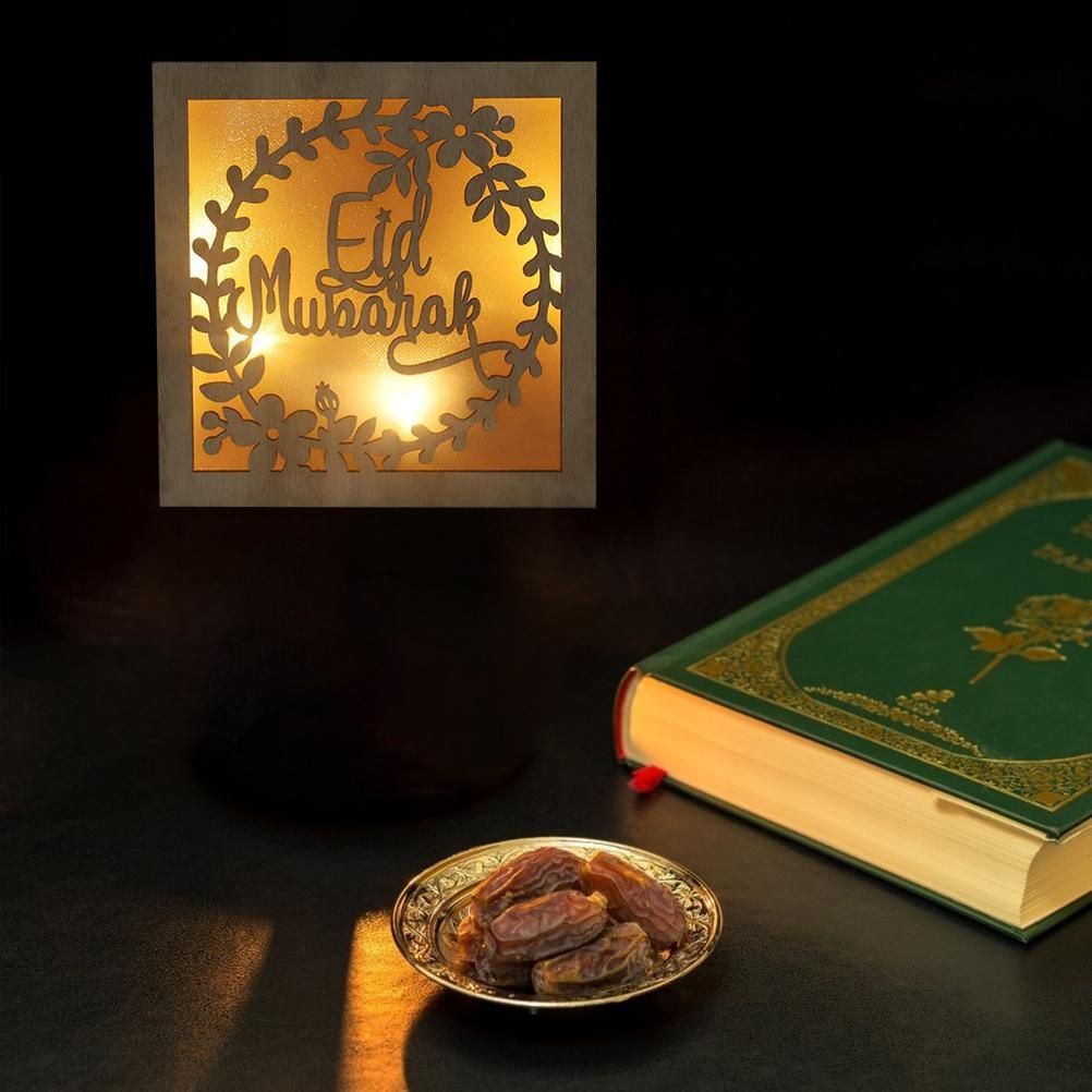 Wooden Eid Crafts Night Light 3D Ramadan Mubarak Lamp Handmade Wooden Moon Star LED Lights Decoration