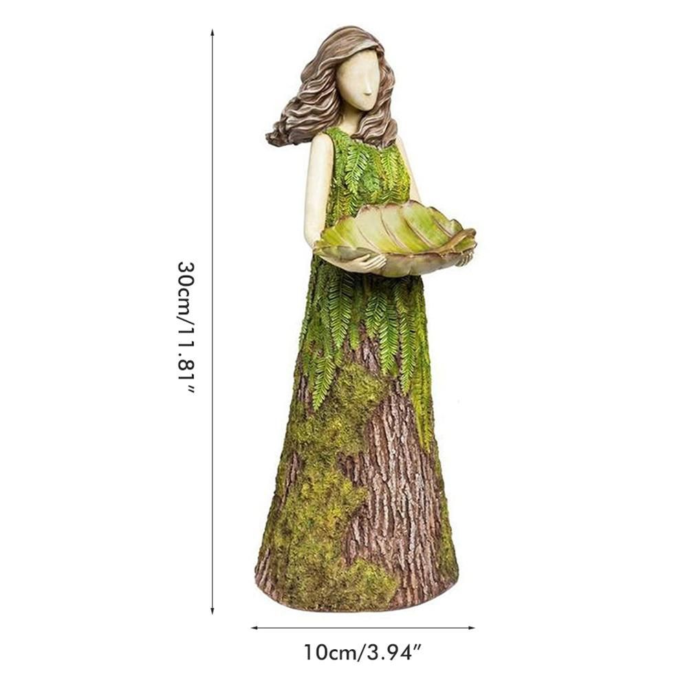 Fairy Garden Statue with Bird Feeder Lawn Resin Ornaments Garden Art Sculptures for Outdoor Decorations