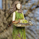 Fairy Garden Statue with Bird Feeder Lawn Resin Ornaments Garden Art Sculptures for Outdoor Decorations - Side View
