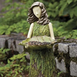 Fairy Garden Statue with Bird Feeder Lawn Resin Ornaments Garden Art Sculptures for Outdoor Decorations - 45-Degree Angle