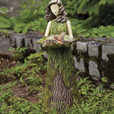 Fairy Garden Statue with Bird Feeder Lawn Resin Ornaments Garden Art Sculptures for Outdoor Decorations