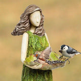 Fairy Garden Statue with Bird Feeder Lawn Resin Ornaments Garden Art Sculptures for Outdoor Decorations