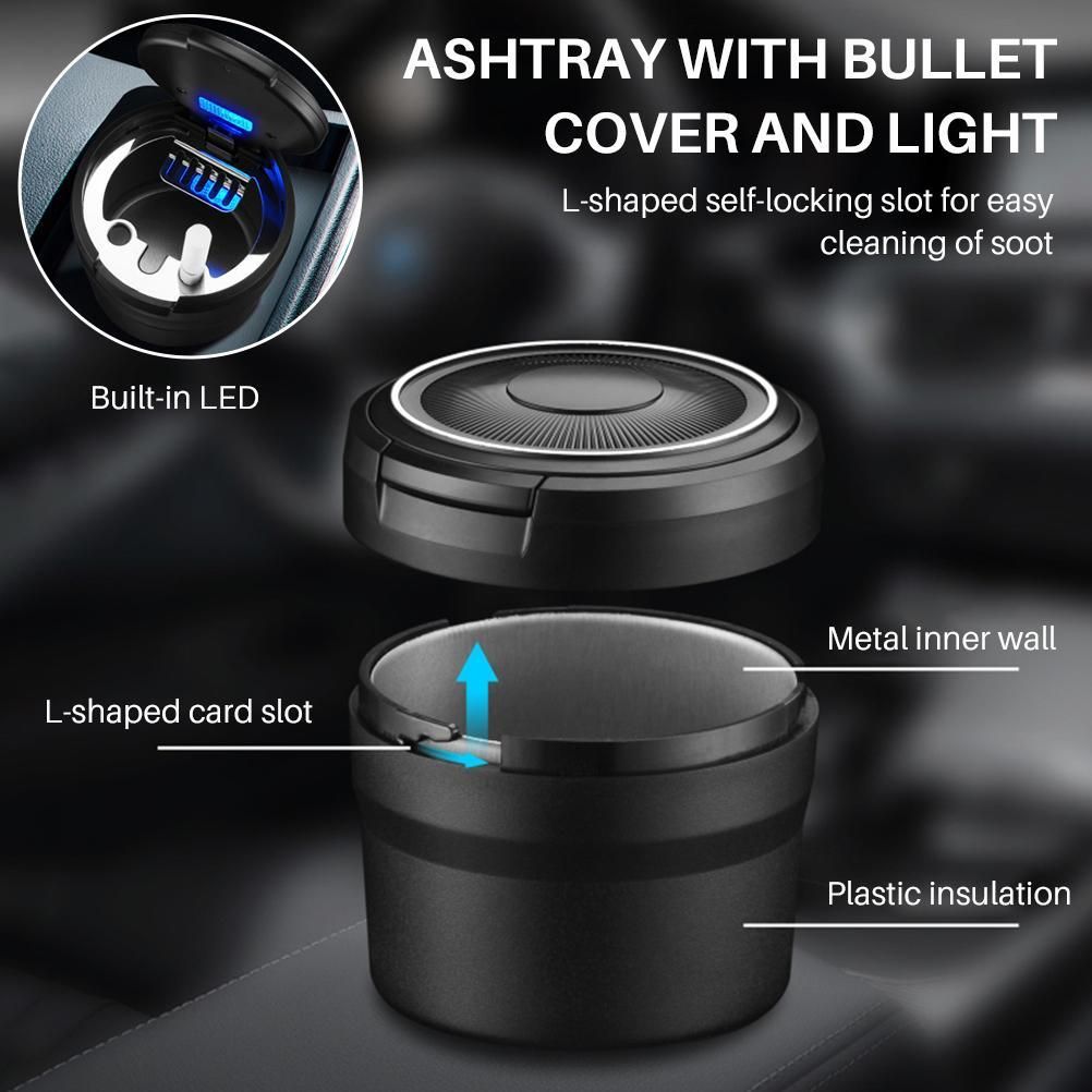 Car Ashtrays with Lid and LED Light Portable Ashtray for Car Mini Car Trash Can Waterproof for Outdoor Travel Home Use