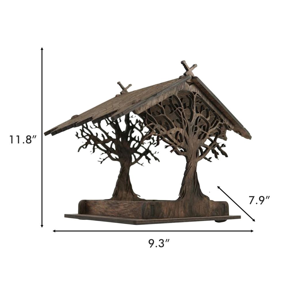 Wooden Bird Feeder Hanging Seed Container Tray for Wild Birds Home Garden Yard Tree Decoration