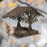 Wooden Bird Feeder Hanging Seed Container Tray for Wild Birds Home Garden Yard Tree Decoration