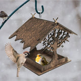 Wooden Bird Feeder Hanging Seed Container Tray for Wild Birds Home Garden Yard Tree Decoration - Low Angle