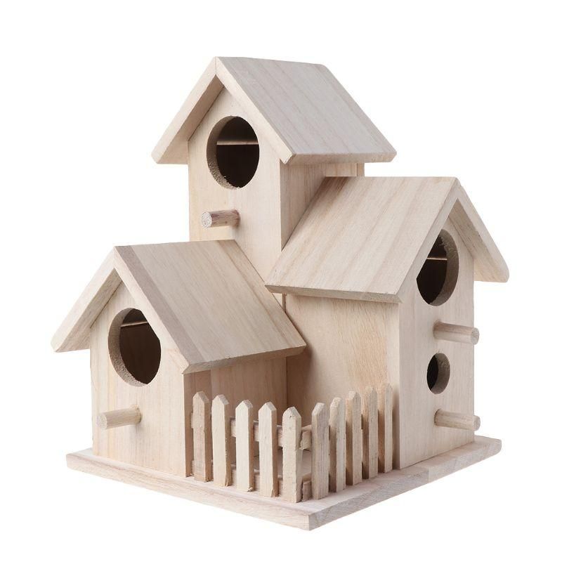 Wooden Bird House Fence Birdhouse Hanging Decoration Practical Bird Nest Wooden Box