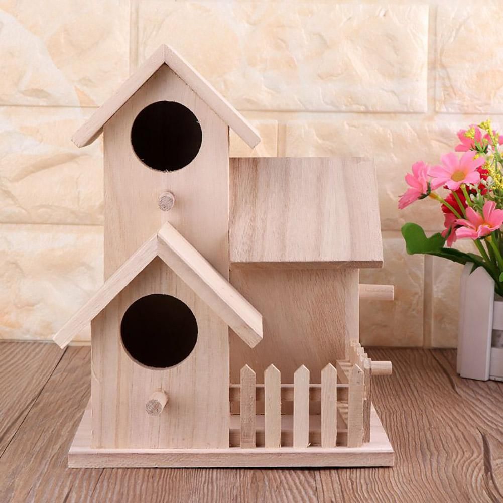 Wooden Bird House Fence Birdhouse Hanging Decoration Practical Bird Nest Wooden Box