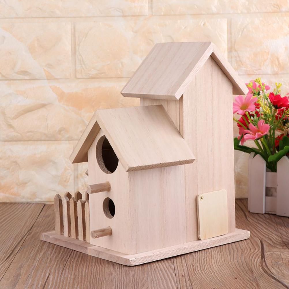 Wooden Bird House Fence Birdhouse Hanging Decoration Practical Bird Nest Wooden Box