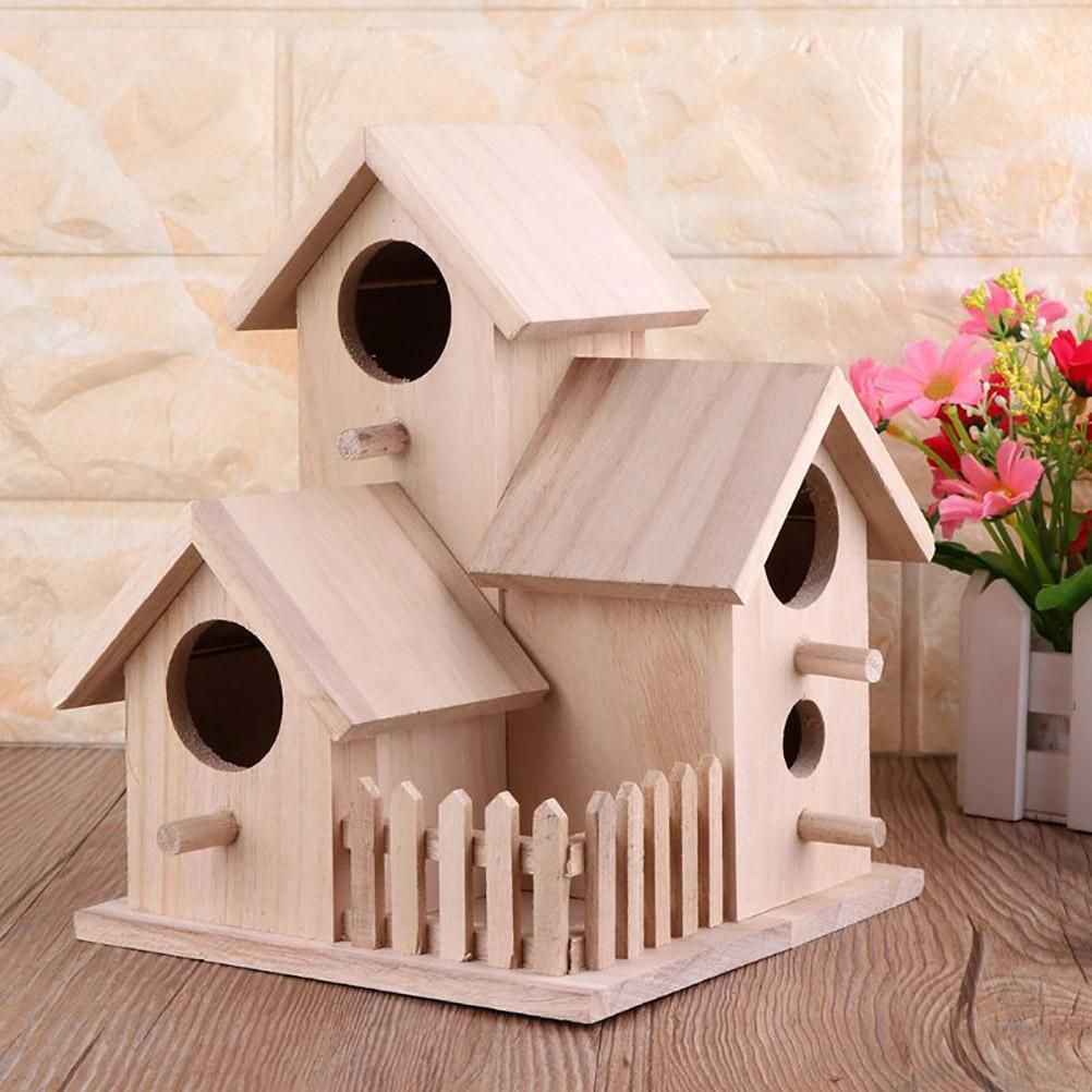 Wooden Bird House Fence Birdhouse Hanging Decoration Practical Bird Nest Wooden Box