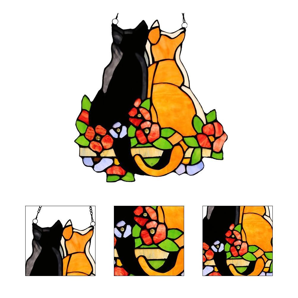 Stained Glass Cats Window Panel Stained Suncatcher Hanging Ornaments Home Decoration