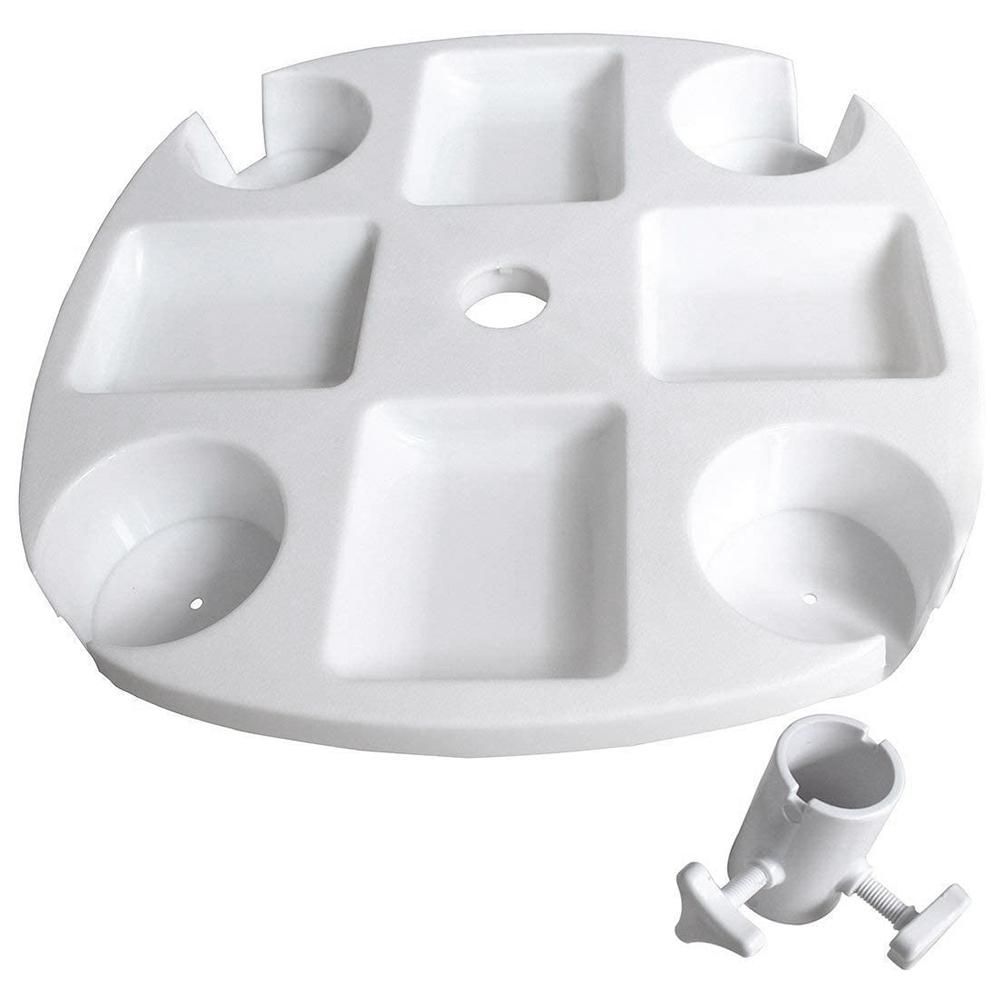 Outdoor Beach Umbrella Table with 4 Cup Holders and 4 Snack Compartments Plastic Tray for Garden Beach Patio Umbrellas