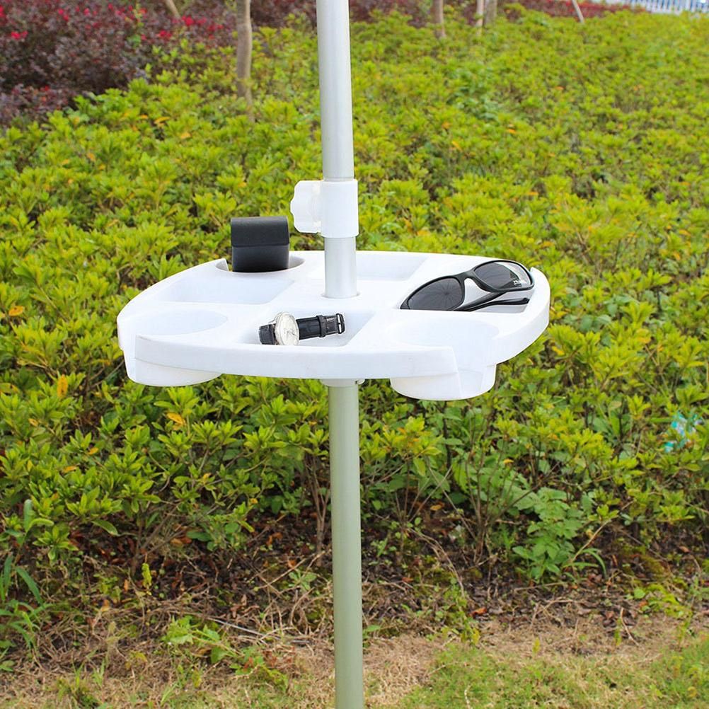 Outdoor Beach Umbrella Table with 4 Cup Holders and 4 Snack Compartments Plastic Tray for Garden Beach Patio Umbrellas