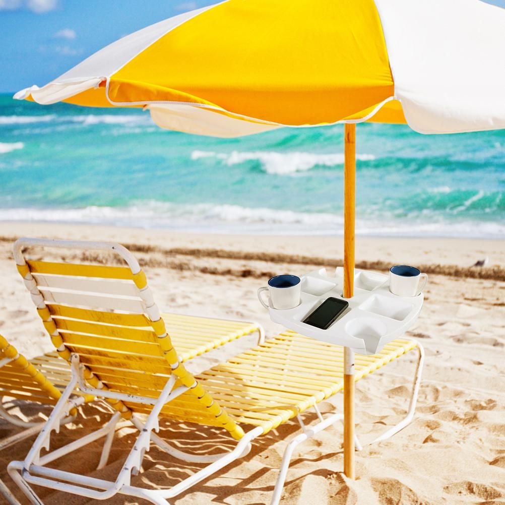 Outdoor Beach Umbrella Table with 4 Cup Holders and 4 Snack Compartments Plastic Tray for Garden Beach Patio Umbrellas