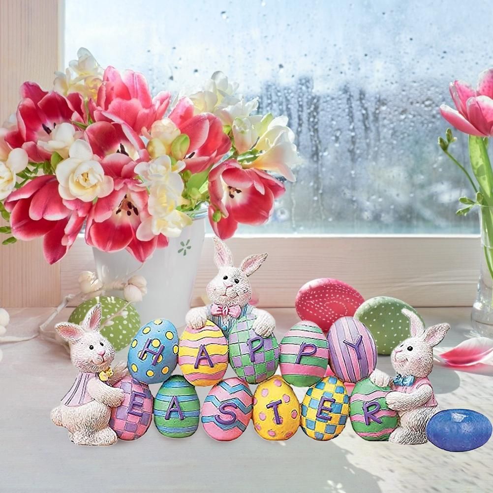 Easter Spring Bunny Decoration Tabletop Easter Decorations Cute Craft Easter Bunny Figures Farmhouse Home Decor