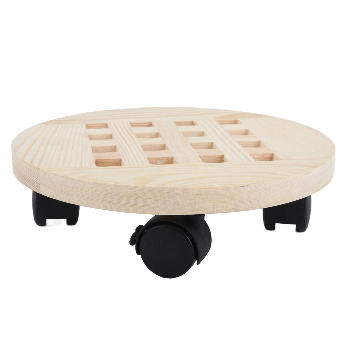 Wooden Mobile Flower Tray with 6 Wheels 360 Degree Rotating Rolling Plant Stand for Home