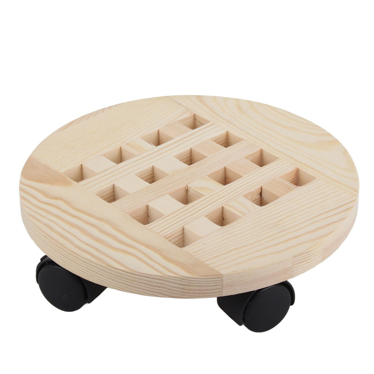 Wooden Mobile Flower Tray with 6 Wheels 360 Degree Rotating Rolling Plant Stand for Home