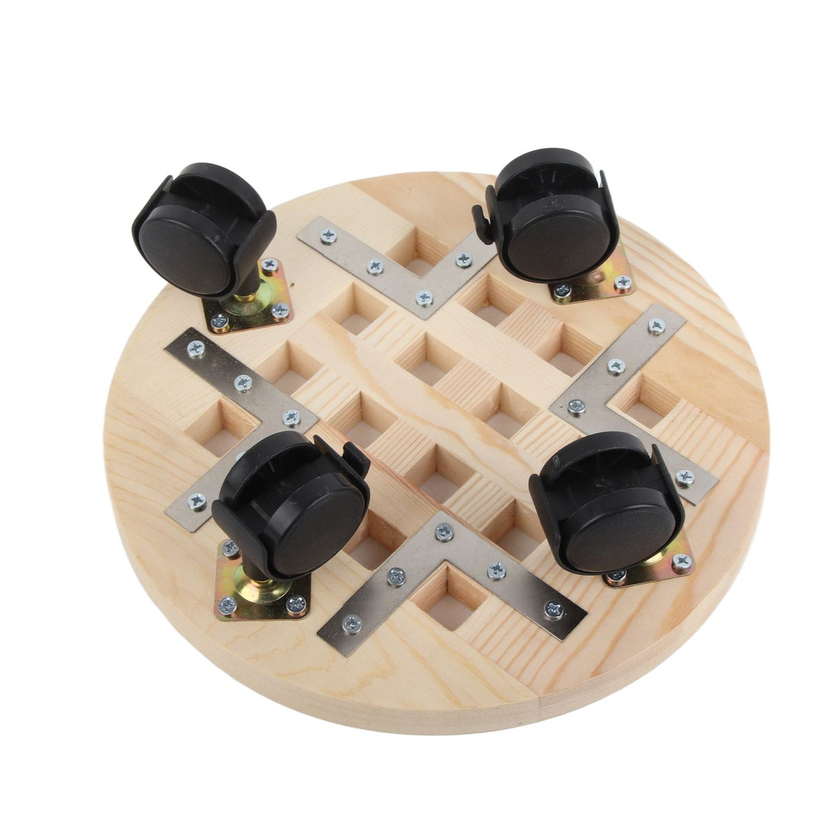 Wooden Mobile Flower Tray with 6 Wheels 360 Degree Rotating Rolling Plant Stand for Home