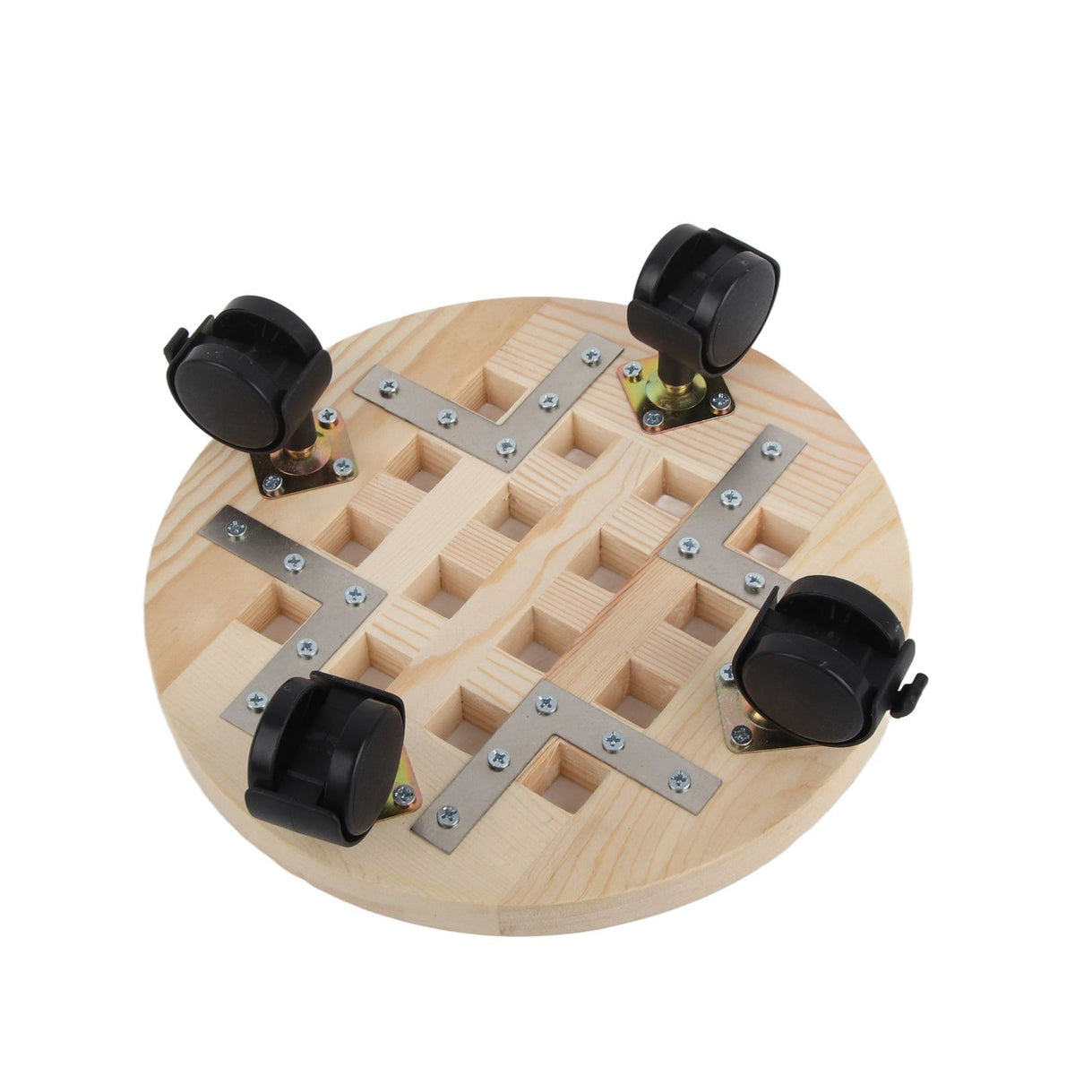 Wooden Mobile Flower Tray with 6 Wheels 360 Degree Rotating Rolling Plant Stand for Home