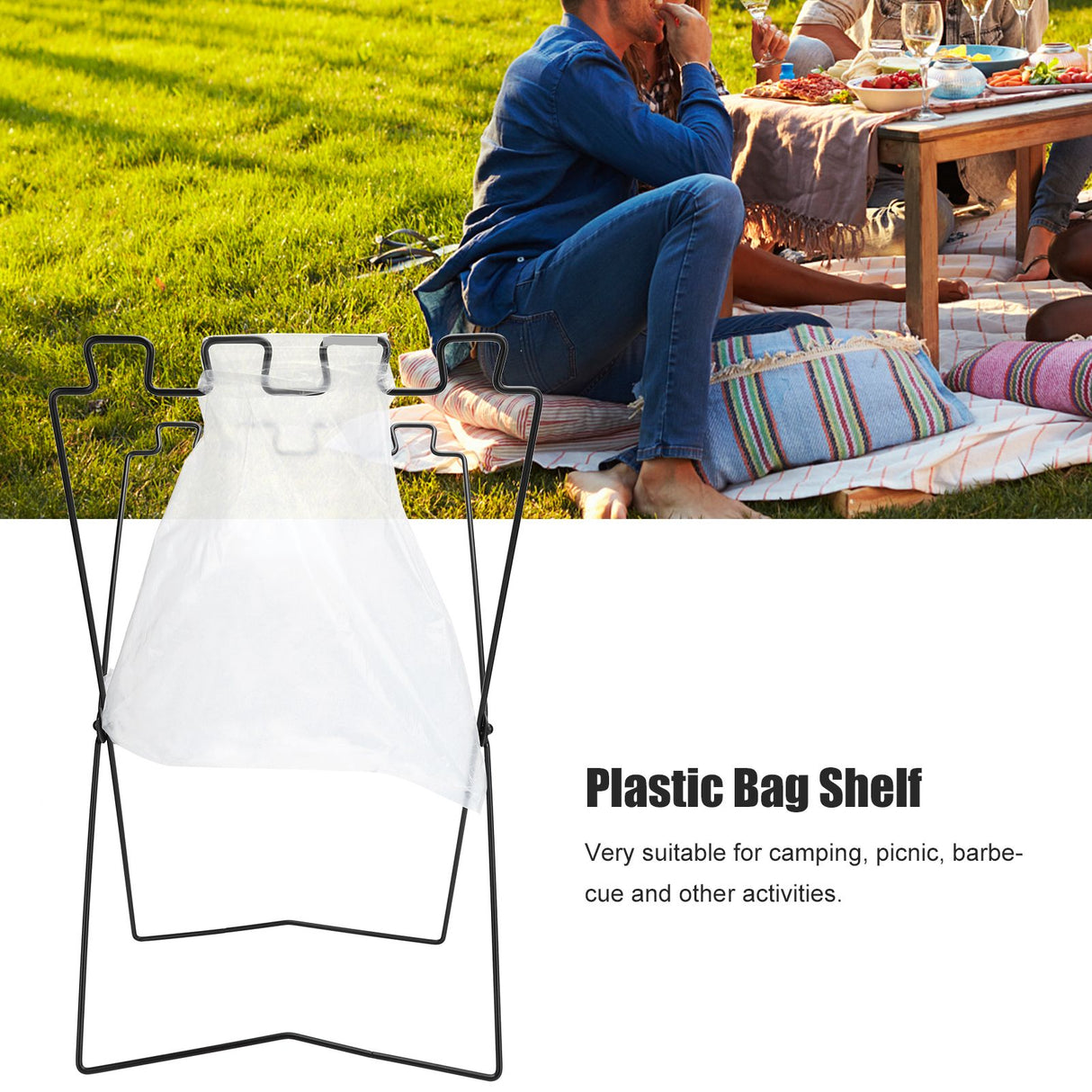 BBQ Picnic Portable Trash Bag Rack Environmental Protection Iron Wire Folding Shelf