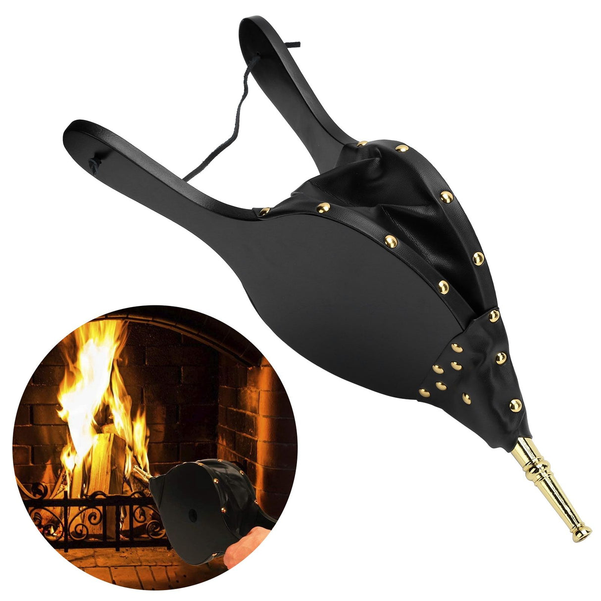 Fireplace Bellows Manual Wood Air Blower for Outdoor Camping BBQ Grill Chimney Fire ToolsGold Nozzle