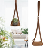 PU Leather Plant Hanger Planter Flowerpot Hanging Holder Home Decor Garden DecorationBrown Square Bottom