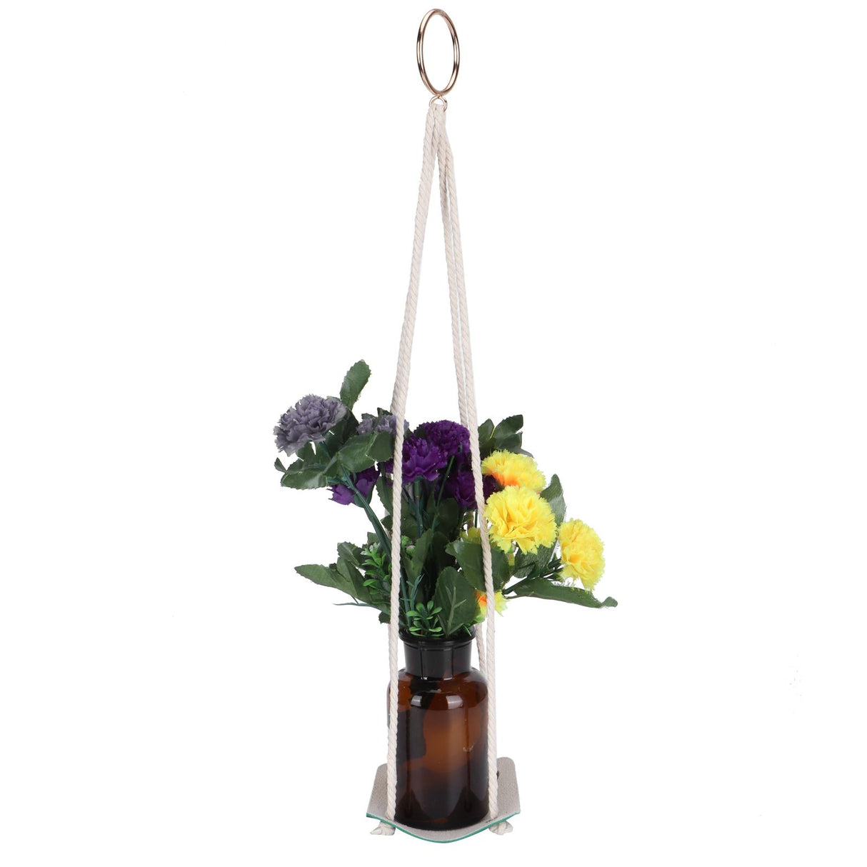 Planter Holder Flowerpot Hanging Rack Hanger with PU Leather Base Cotton Rope for GardeningGreen 10cm
