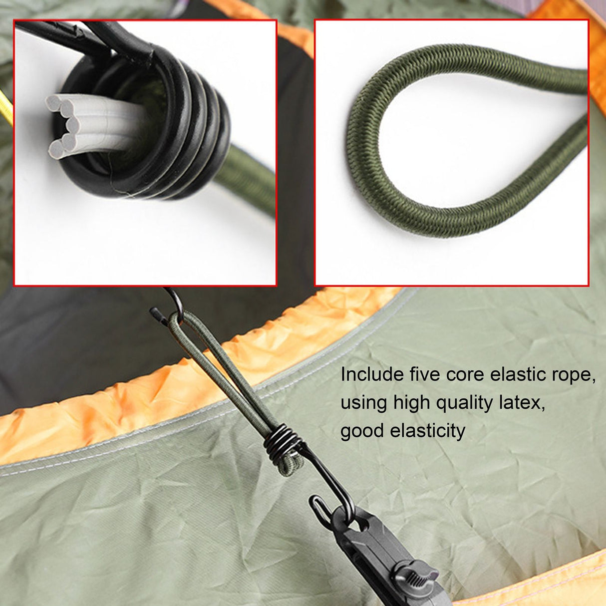 10pcs Tent Elastic Rope with Hook Camping Tent Fixation Elastic Rope Accessories