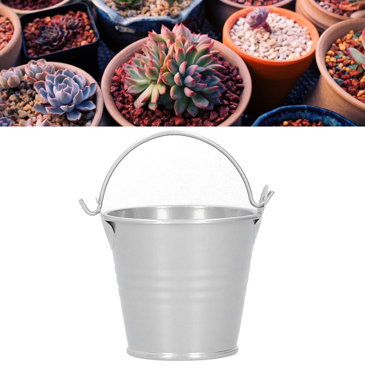 10PCS Flower Pot Mini Succulent Plant Pot Small Metal Bucket for Indoor Outdoor DecorSilver 4x5.5x6cm
