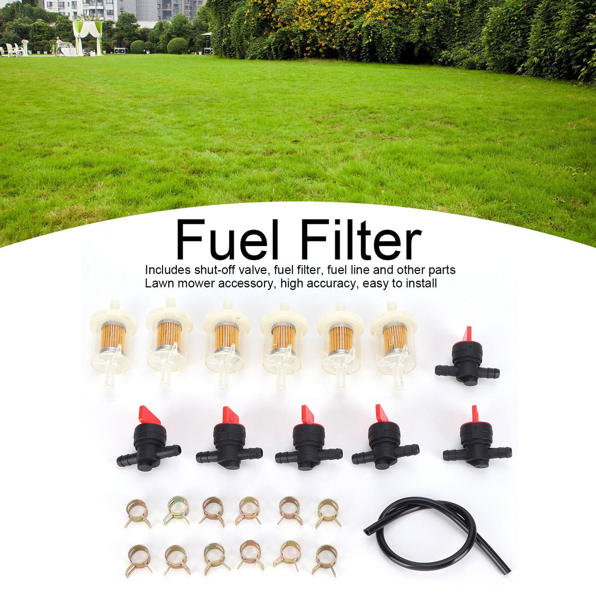 Gas Tank Shut Off Valve Clamp Fuel Filter Fuel Line Kit Lawn Mower Brush Cutter Accessory
