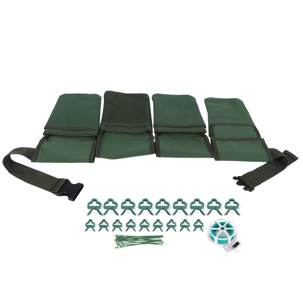Gardening Tools Set Green Waist Bag Plant Support Clips Adjustable Cable Ties Kit