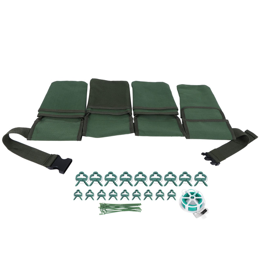 Gardening Tools Set Green Waist Bag Plant Support Clips Adjustable Cable Ties Kit