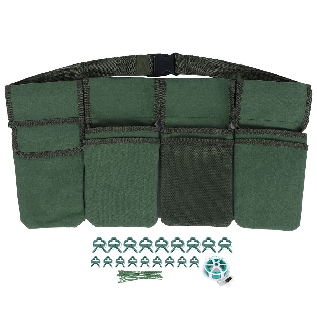 Gardening Tools Set Green Waist Bag Plant Support Clips Adjustable Cable Ties Kit