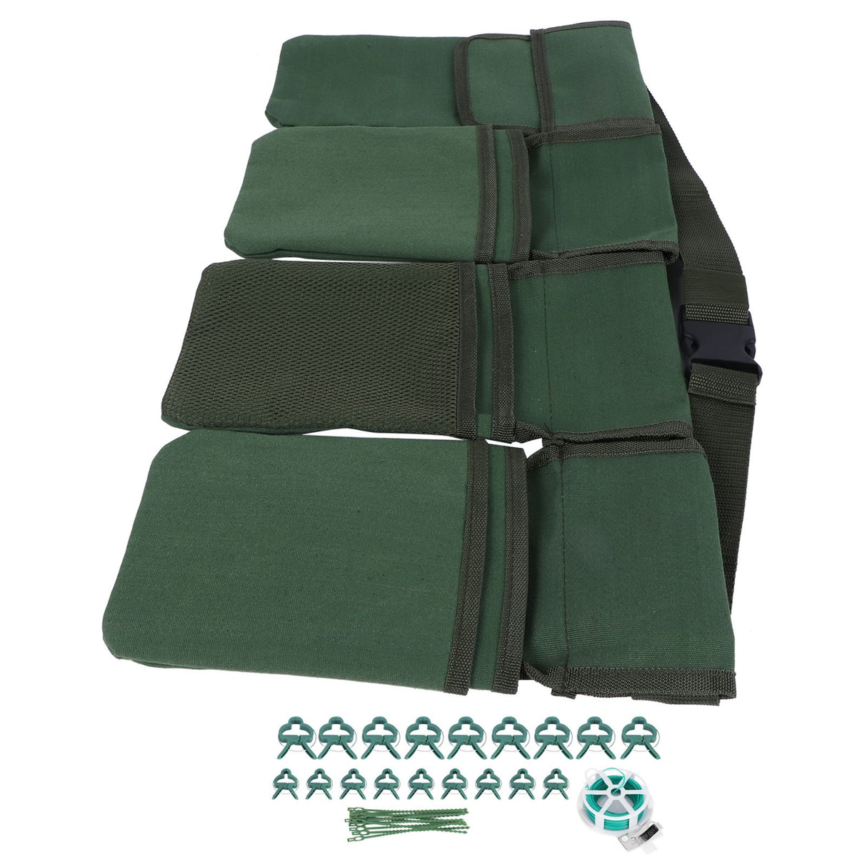 Gardening Tools Set Green Waist Bag Plant Support Clips Adjustable Cable Ties Kit