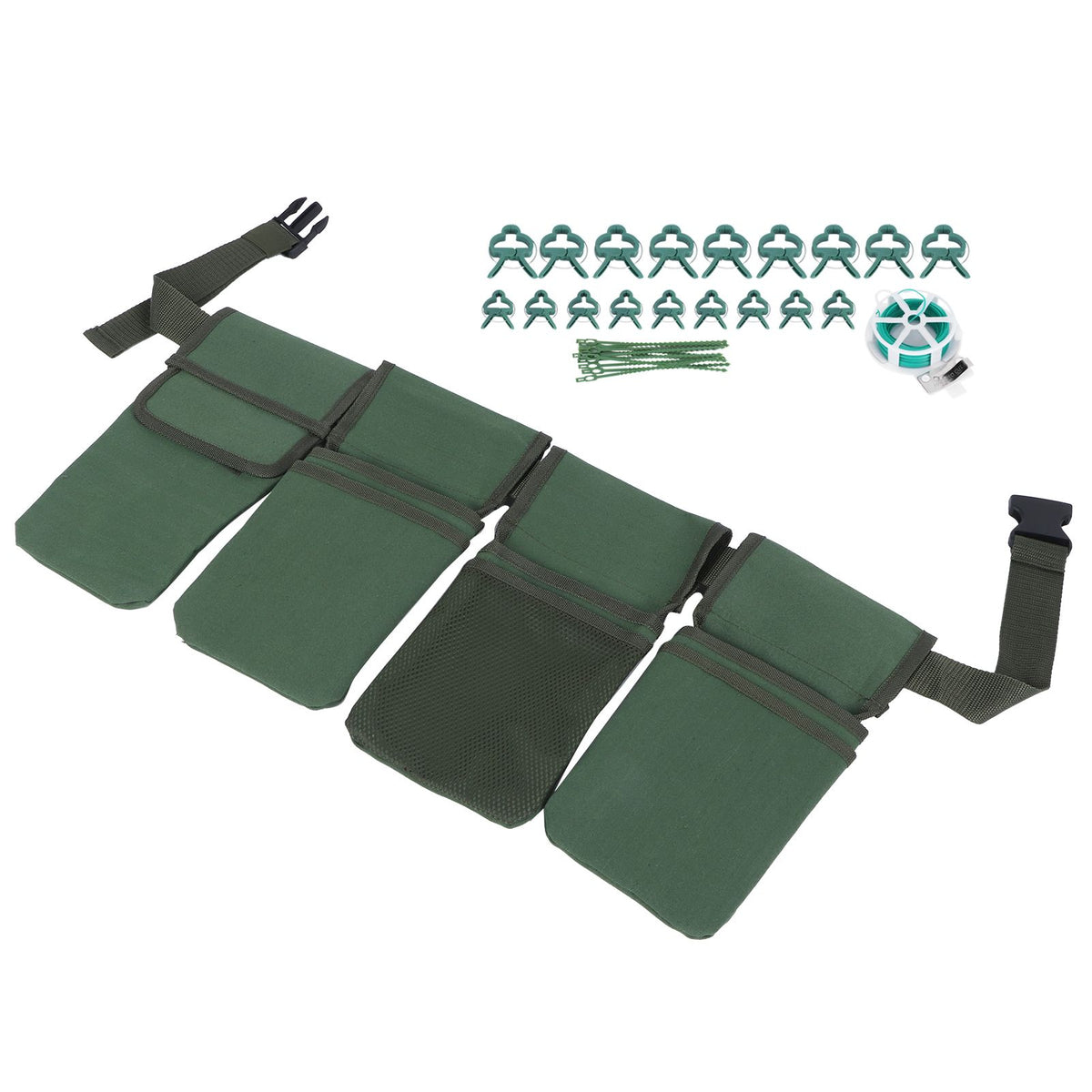 Gardening Tools Set Green Waist Bag Plant Support Clips Adjustable Cable Ties Kit