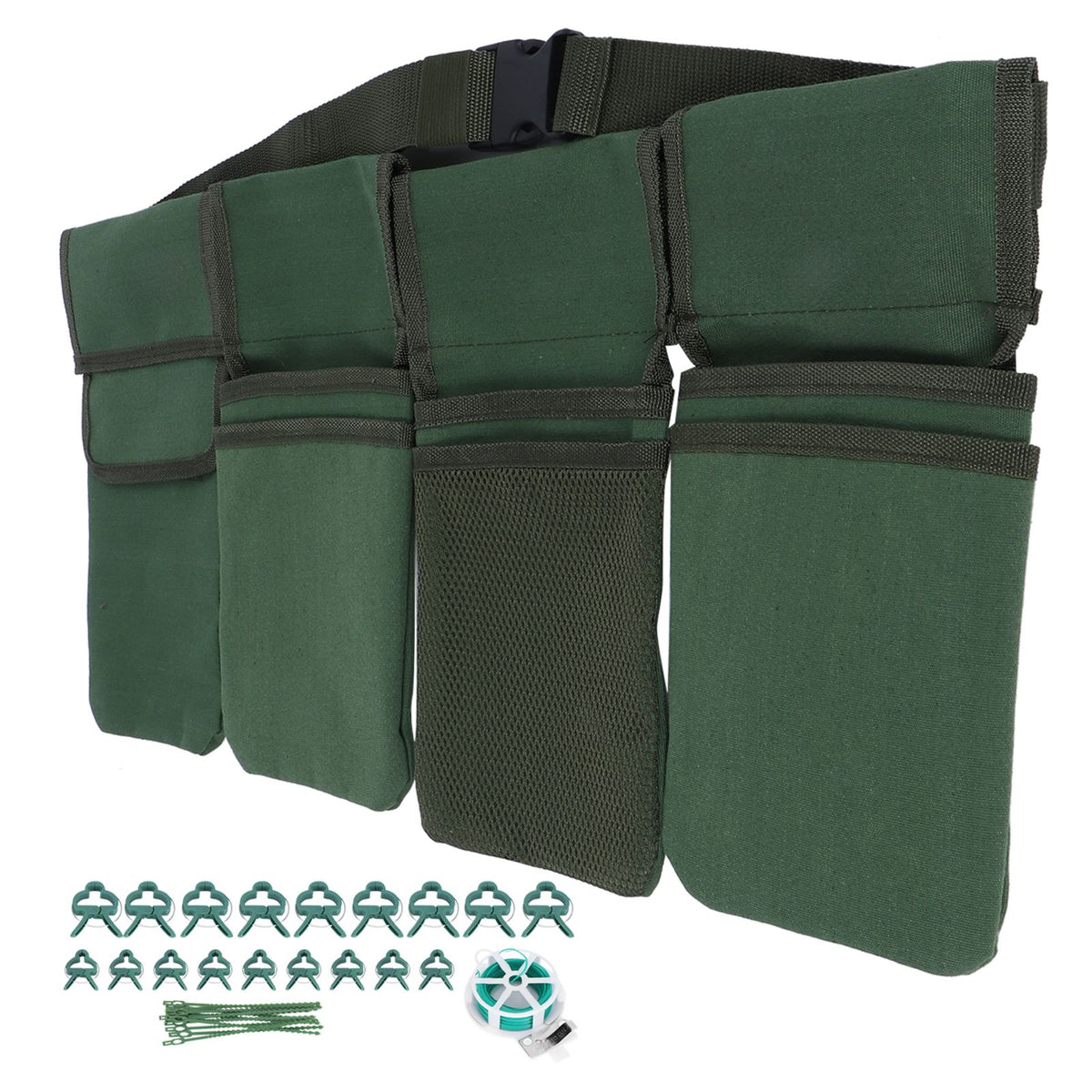 Gardening Tools Set Green Waist Bag Plant Support Clips Adjustable Cable Ties Kit