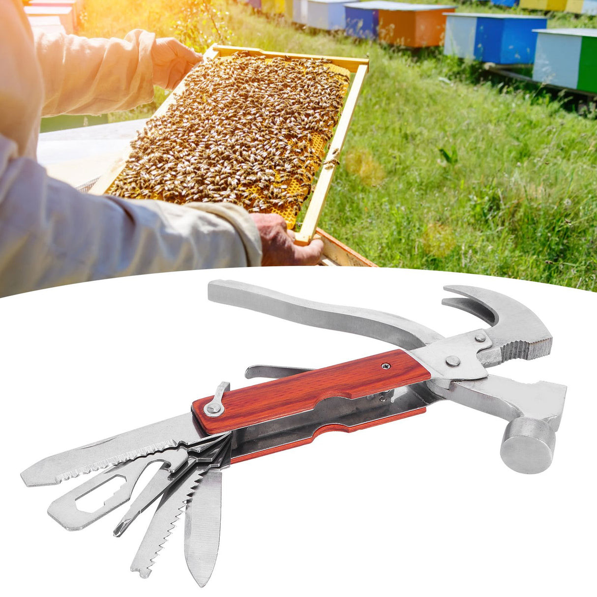 7in1 Multipurpose Hammer Beehive Cleaning Shovel Honey Scraper Uncapping Fork Beekeeping Tools
