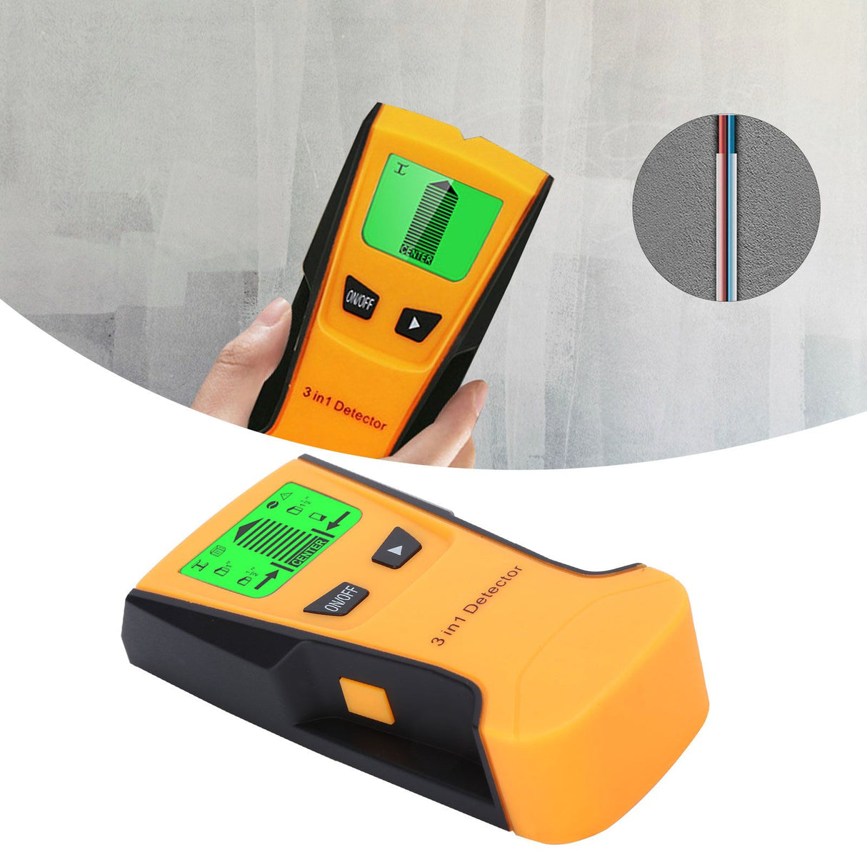 3 in 1 Metal/AC Wire/Stud Detector Finder Portable Wall Scanner Detect Device LCD DisplayOrange