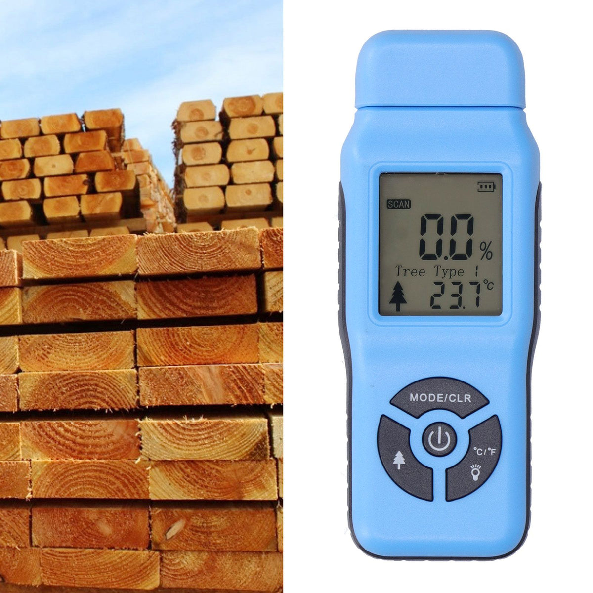 Digital Moisture Tester Portable Hand Held LCD Wood Timber Humidity Detector Accessory(Blue )