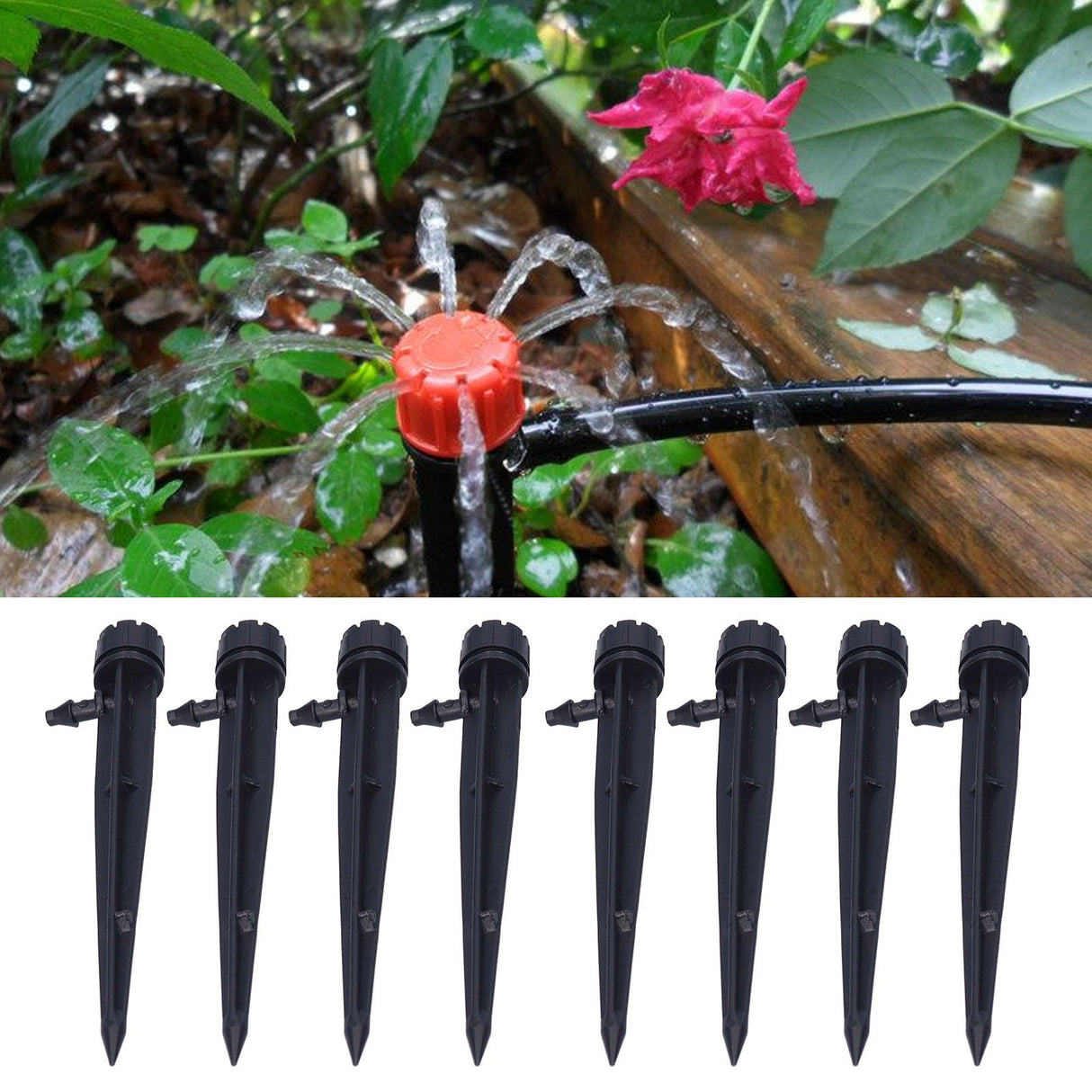 50PCS 360 Degree Adjustable Irrigation Drippers 8‑Hole Garden Irrigation Sprinkler for 4/7 Hose