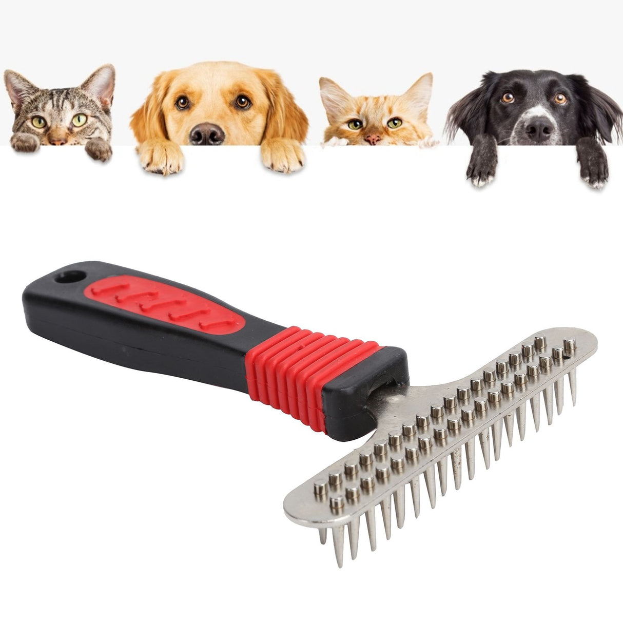 Pet Fur Grooming Rake Stainless Steel Cleaning Brush Comb Dematting Tool for Dogs RabbitsDouble Row