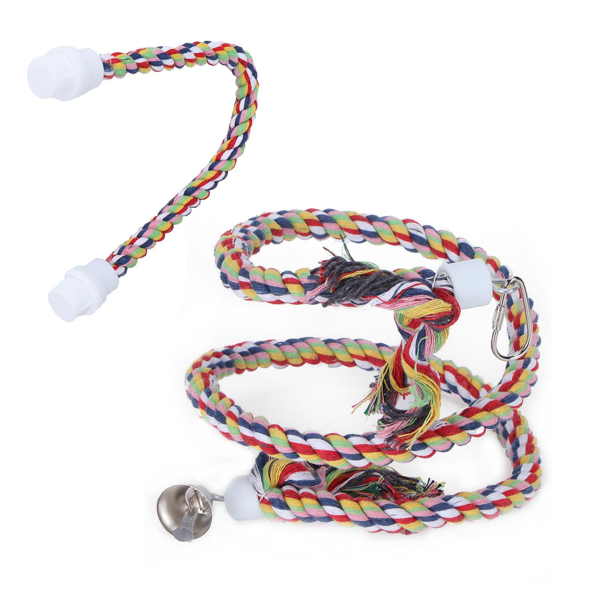 2Pcs Bird Stand Rope with Bell Colorful Hanging Cotton Rope Parrots Climbing Bar Toys
