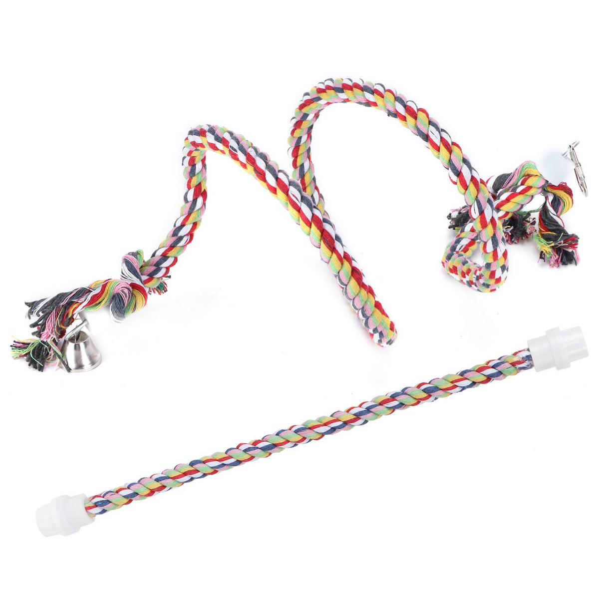 2Pcs Bird Stand Rope with Bell Colorful Hanging Cotton Rope Parrots Climbing Bar Toys