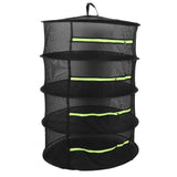 4-Layer Herb Drying Rack with Zippers Foldable Hanging Medicine Dry Mesh Net Black 60cm - Front View